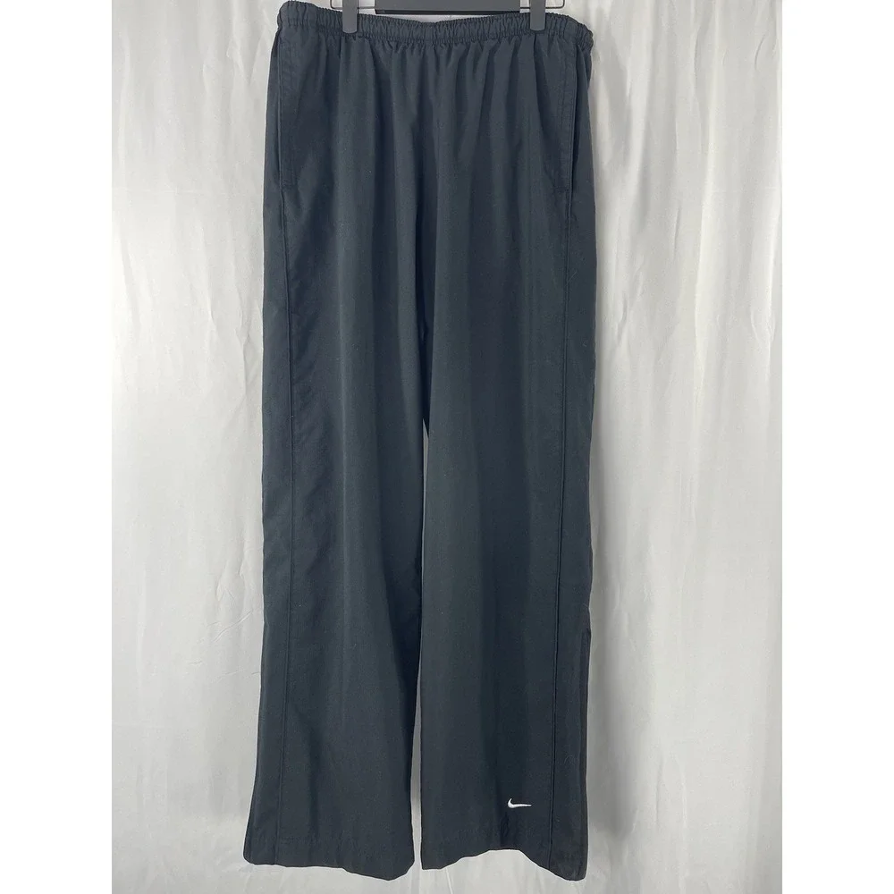 Vintage Nike Mens Y2K Sphere Dry Black Track Pants Large Ankle Zips Straight Leg